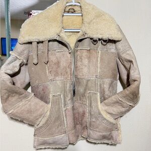 Vtg 70s unique Leather Sherling patchwork Marlboro Man style coat 40R Men's L